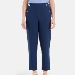 Kazo Navy Tapered Fit High Rise Trousers-image-25