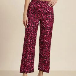 Qurvii Wine Animal Print Trousers-image-29