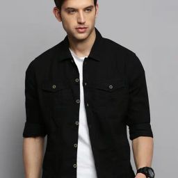 Showoff Black Regular Fit Denim Shacket-19