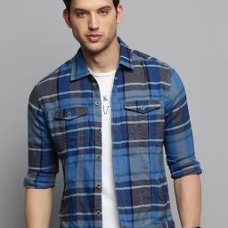 Showoff Blue Regular Fit Checks Shacket-4