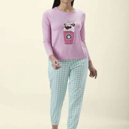 Dreamz by Pantaloons Purple Blue Cotton Printed T-Shirt Pyjama Set-image-6