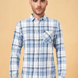 SF Jeans by Pantaloons Blue Cotton Slim Fit Checks Shirt-picture-22