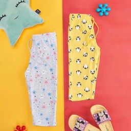 YU by Pantaloons Kids Yellow & Grey Cotton Printed Pajamas (Pack of 2)-image-86