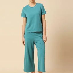 Chemistry Turquoise Cotton Solid Night Suit-image-62