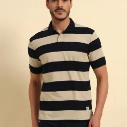 Cantabil Beige Regular Fit Striped Polo T-Shirt-picture-39