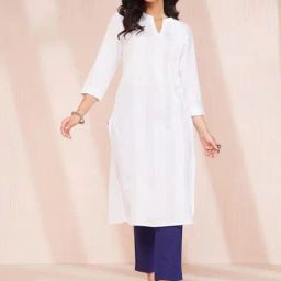 Fabindia White Cotton Calf Length Long Kurta-picture-31