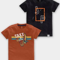 Codez Kids Rust & Black Printed T-Shirt (Pack Of 2)-image-3