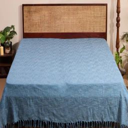 Fabindia Sangam Blue Cotton Woven 24 TC Single Bed Cover-image-5