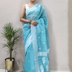 CANBIA Ethnic Motifs Zari Silk Blend Banarasi Saree-image-20