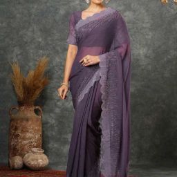 Satrani Dusty Mauve Embellished Saree With Unstitched Blouse-image-40