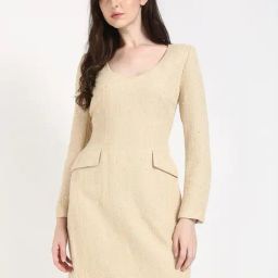 CALVIN KLEIN JEANS Cream Polyester Round Neck Sheath Dress-image-26