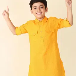 Fabindia Kids Orange Self Design Full Sleeves Pathani Kurta-image-18