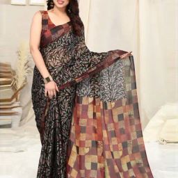 MIRCHI FASHION Black Printed Saree With Unstitched Blouse-image-55