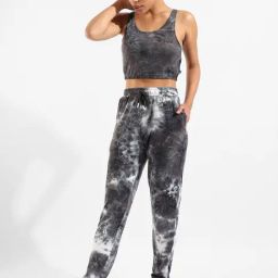 Campus Sutra Grey Cotton Tie - Dye Crop Top With Joggers-picture-18