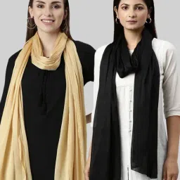TWIN BIRDS Golden & Black Plain Dupatta - Pack Of 2-picture-40