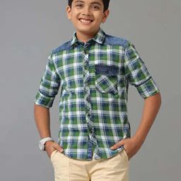 Under Fourteen Only Kids Green Checks Cotton Chequered Full Sleeves Shirt-image-30