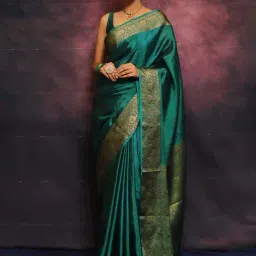 Satrani Teal Green Silk Woven Saree With Unstitched Blouse-image-87
