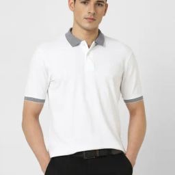 Peter England White Cotton Regular Fit Polo T-Shirt-27