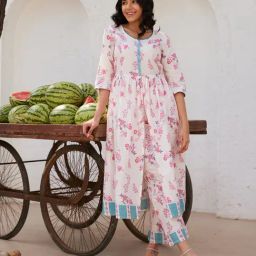 Aurelia White Cotton Printed Kurta Pant Set-image-42