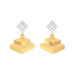 P.C Chandra Jeweller 18k Two Book Shape Yellow Gold with A Square Shape & Diamond Drop Earrings-16
