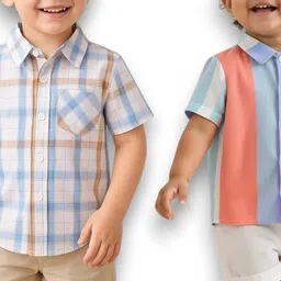 KIDGARB Multi Polycotton Cutaway Collar Printed Shirts-image-75