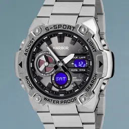 HARBOR Men Brass Embellished Dial & Stainless Steel Straps Analogue and Digital Watch H_9125_Steel-10