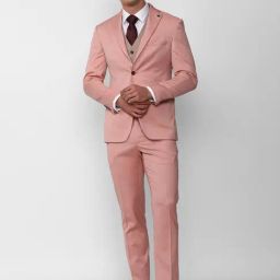 Peter England Pink Slim Fit Notch Lapel Three Piece Suit-image-81