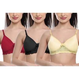 FIMS: Fashion is my Style Beige & Black Lace Work Everyday Bras - Pack Of 3-picture-16