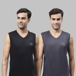 Vimal Jonney Black & Dark Grey Sleeveless Lounge T-Shirt - Pack of 2-image-96