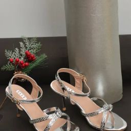 Elle Women's Silver Ankle Strap Stilettos-9