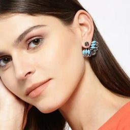YouBella Silver Black & Blue Stone Studded Ear Cuff Earrings for Women-image-51