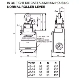 JAIBALAJI Cee EM 45 Series Limit Switch with Normal Roller Lever Normal 1NO + 1NC Contact 10 Amp Continuous current, 45-45 image 2