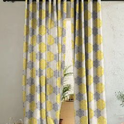 SPACES DRAPE STORY Elegent Yellow & Grey Polyester 8 FT Door Curtain - Set of 2-image-5