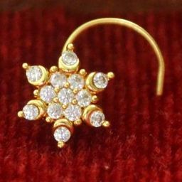 SHREEVARAM Cubic Zirconia Gold-plated Plated Brass Nose Ring-image-5