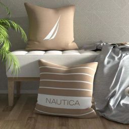 Nautica Logo Stripe Beige Microfibre 300 GSM Premium Cushion Covers - Set of 2-15