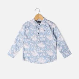 Allen Solly Junior Blue & White Cotton Floral Print Full Sleeves Shirt-picture-35