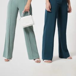 Kotty Green & Teal Straight Fit High Rise Trousers (Pack Of 2)-image-90