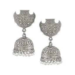 Stefan Rhodium-Plated Peacock Shaped Jhumkas-image-6