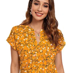 Sitanjali Floral Print Mandarin Collar Extended Sleeves Cotton Top-image-12