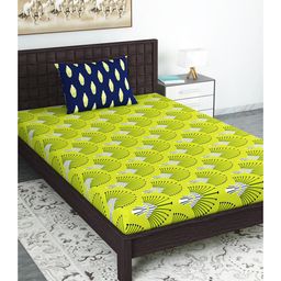 Divine Casa Abstract Blend Cotton Single Bedsheet with 1 Pillow Cover - Olive Green & Blue-86