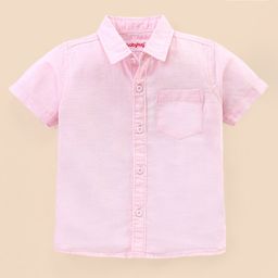 Babyhug Cotton Linen Half Sleeves Solid Colour Shirt - Light Pink-image-63