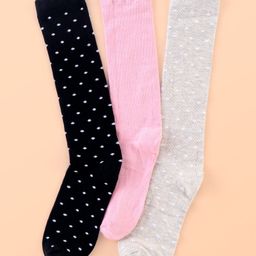 Pine Kids Knee Length Socks with Antimicrobial Finish Dotted Design Pack of 3 (Color May Vary)-image-78