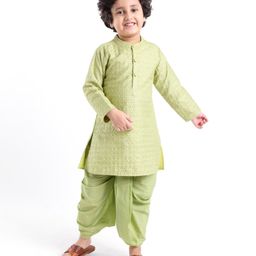 Babyhug Full Sleeves Sequenced Embroidered Kurta with Solid Dhoti Set - Green-image-18