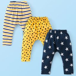 Babyhug Cotton Knit Full Length Star Print Diaper Leggings Pack of 3 - Multicolor-image-62