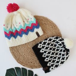 Woonie Pack Of 2  Chevron Design Hand Knitted Baby Caps - Cream-picture-28