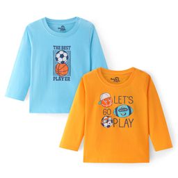 Doodle Poodle 100% Cotton Full Sleeves T-Shirt with Basketball & Football Print Pack of 2 -  Blue & Yellow-image-79