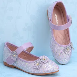 Pine Kids Velcro Closure Ballerina With Floral Applique - Purple-picture-41