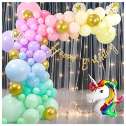 Puchku Happy birthday Net Curtain  LED Light 70 Pcs Combo for Kids Unicorn pastel décor birthday party first 1st  2nd 5th  10th-picture-16