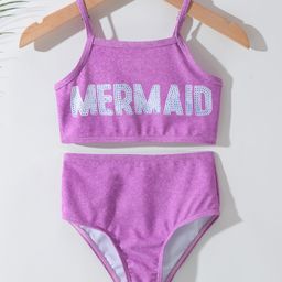 Kookie Kids Sleeveless Two Piece Swimsuit Text Print - Purple-image-44