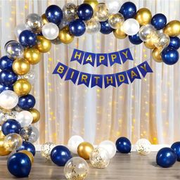 Surprise Decor Blue White & Golden Birthday Decoration Kit Combo with Net Curtain & light. || Balloons for Birthday Decorations || Birthday Decorations Items for Wife ( Pack of 47 )-8
